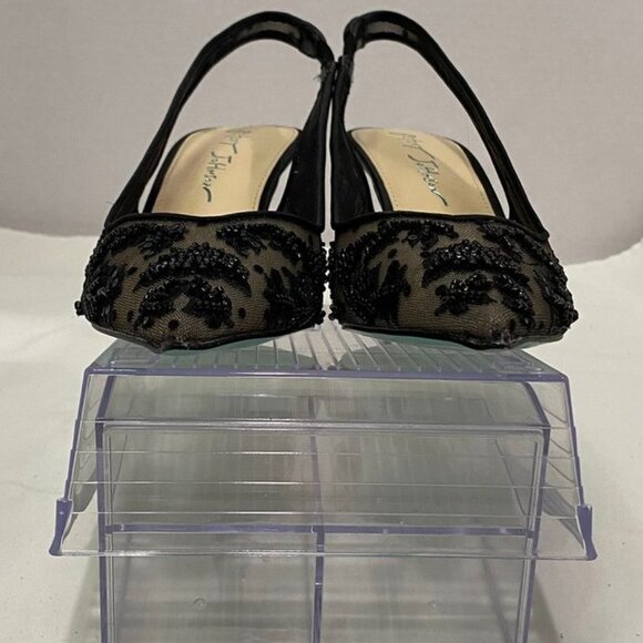 Betsey Johnson SB-Nikki Black Mesh Beaded Slingback Heels Size 6M - Picture 13 of 15
